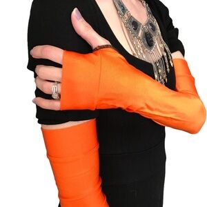 Long Costume Gloves Orange Cosplay Arm Sleeves Arm Warmers Shiny Nylon Stretchy